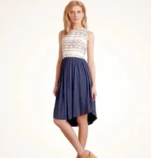 DOLAN Anthropology Womens Dress Medium Sleeveless Embroidered Blue Knee Sabado