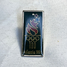 Olympic 1996 Atlanta Pin 100 Years Green Olympic Rings Lapel Red Flame