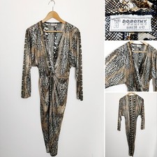 Original Vintage Dorothy Perkins Snakeskin Knot Front Long Sleeve Dress Size 12