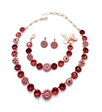 Jewelry Set By Mariana Woman Necklace Bracelet and Earrings Fuchsia and Rose ...