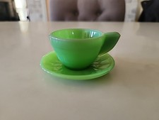 Vintage Green Akro Agate Child Size Tea Cup  Saucer Set - 000804