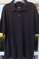 Tommy Bahama Mens Pure Cotton Solid Jet Black Marlin Pullover Polo Shirt Large