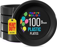 Exquisite Party Solids Black Plastic Plates For Party 9" Black Disposable Plates