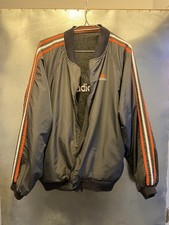 Adidas Jacket Y2K Reversible Zip 3 Stripe Bomber Orange White Gray Vintage Large