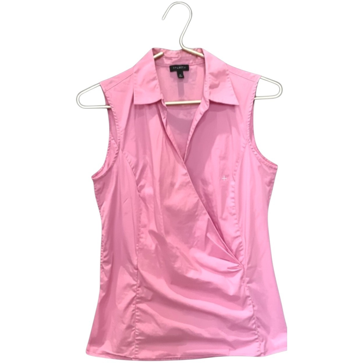 Talbots Womens 6 Pink Sleeveless Wrap Blouse Side Zip Cotton Stretch EUC