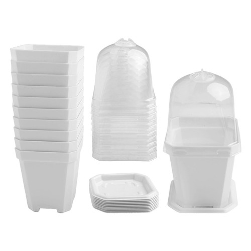 Lightweight Nursery Pots with Humidity Dome Small Square Flower Pot White - Bild 3 von 30