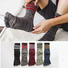 Men Five Finger Toe Crew Sport Solid Athletic Striped Casual Cotton Socks 5Pairs