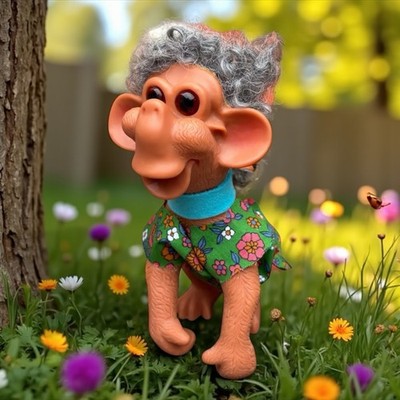 Vintage 1960er Schekter Troll Affe Puppe Oma Affe 7 Zoll Gummi sehr guter Zustand