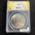 GORGEOUS Shine 1923 $1 Silver Peace Dollar MS 63 ANACS ESTATE US Coin 1385-24