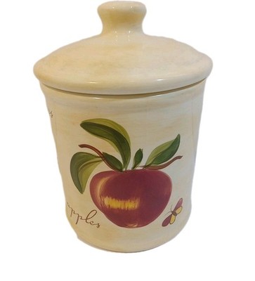 Pier 1 Provence Ceramic Cookie Jar Red Yellow Green Fruit Pear Apple Raspberries
