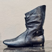 Stivali slouchy vintage in pelle argento