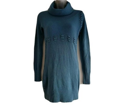 WENDY TRENDY DAMEN BLAU BESTICKT WASSERFALLAUSSCHNITT STRICK TUNIKA PULLOVER. SMALL/UK 8-10.