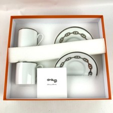 HERMES Chaine d'Ancre Platinum Demitasse Cup  Saucer Set of 2 Unused with Box