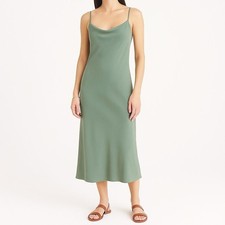 J. Crew Gwyneth Cupro Blend Slip Dress Sz 12 Slate Green Midi Sheath Minimalist