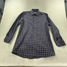 Eton York Dress Shirt Mens 15.5 39 Blue Plaid Contemporary Long Sleeve Button Up
