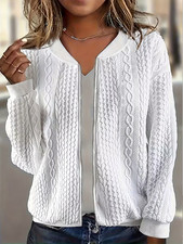 Women's Solid Color Zip-Front Casual Baseball Jacket