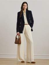 NWT Lauren Ralph Lauren Double-Faced Georgette Wide-Leg Pant Mascarpone Cream 10