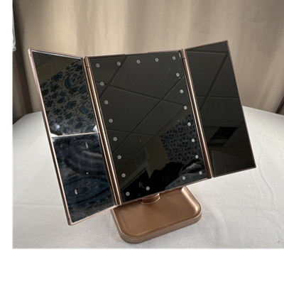 Rose Gold Tri-Fold LED Lighted Tabletop Makeup Mirror, Rectangle ZB20240410-YY2
