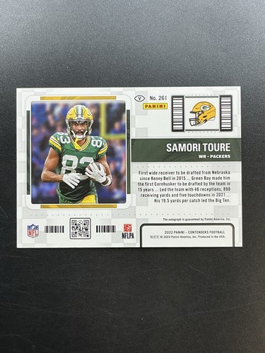 2022 Panini Contenders Samori Toure Rookie Ticket Variation RC Auto Packers #261 - Picture 7 of 11