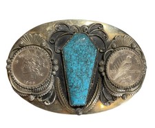 Vintage Southwest Sterling Silver Large Turquoise Belt