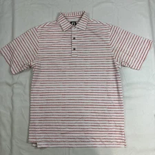 FootJoy FJ Shirt Mens Med Pink Stripe Short Slv Preformance Golf Polo