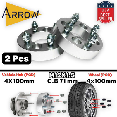 2PCS WHEEL ADAPTERS 1.25'' THICK FOR 4X100 HUB TO 4X100 WHEEL PCD M12X1.5 STUDS