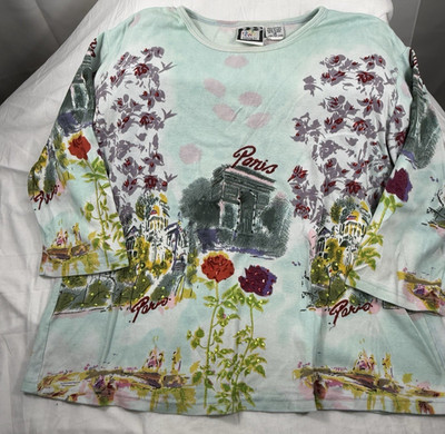 Vintage Y2K Rhinestone Art Top Small Take Two Paris  Grunge Embellish Shirt 1X