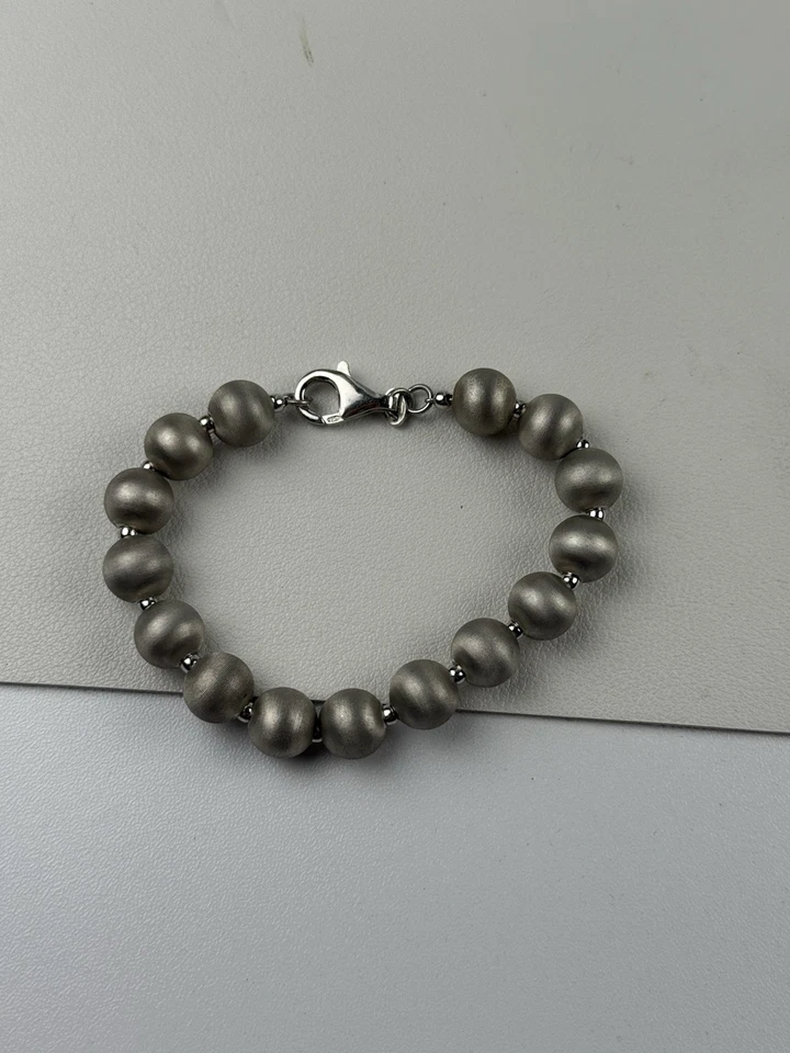 Milor Italy Ball Bead Brushed Textured Sterling Silver Bracelet 10mm 7.5" - Image 3 of 4