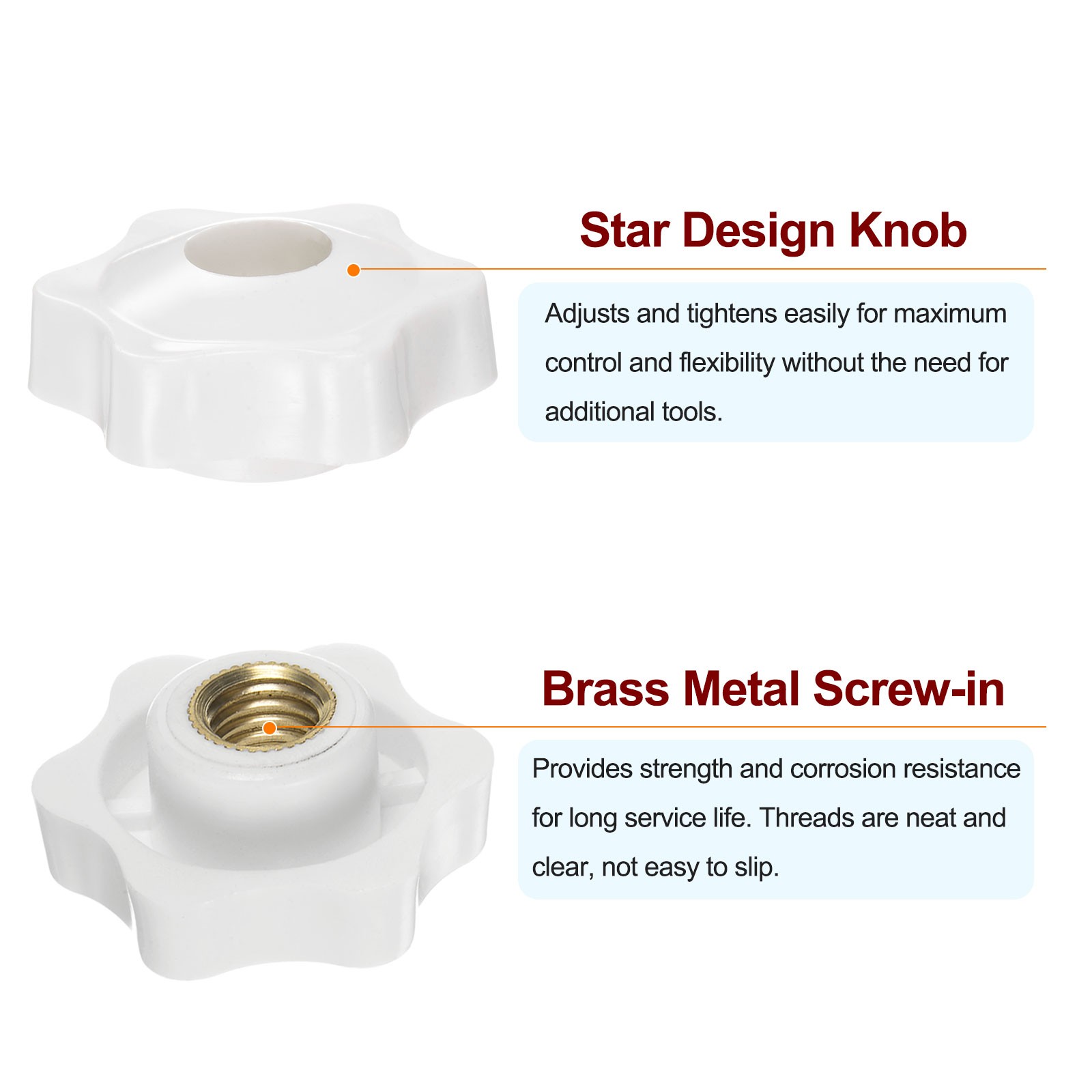 10pcs Star Knobs M10 Thread 38mm Head Through Hole Clamping Handles White