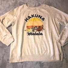 Disney Lion King Hakuna Matata Sweatshirt Women XL Beige Crewneck Pullover Movie