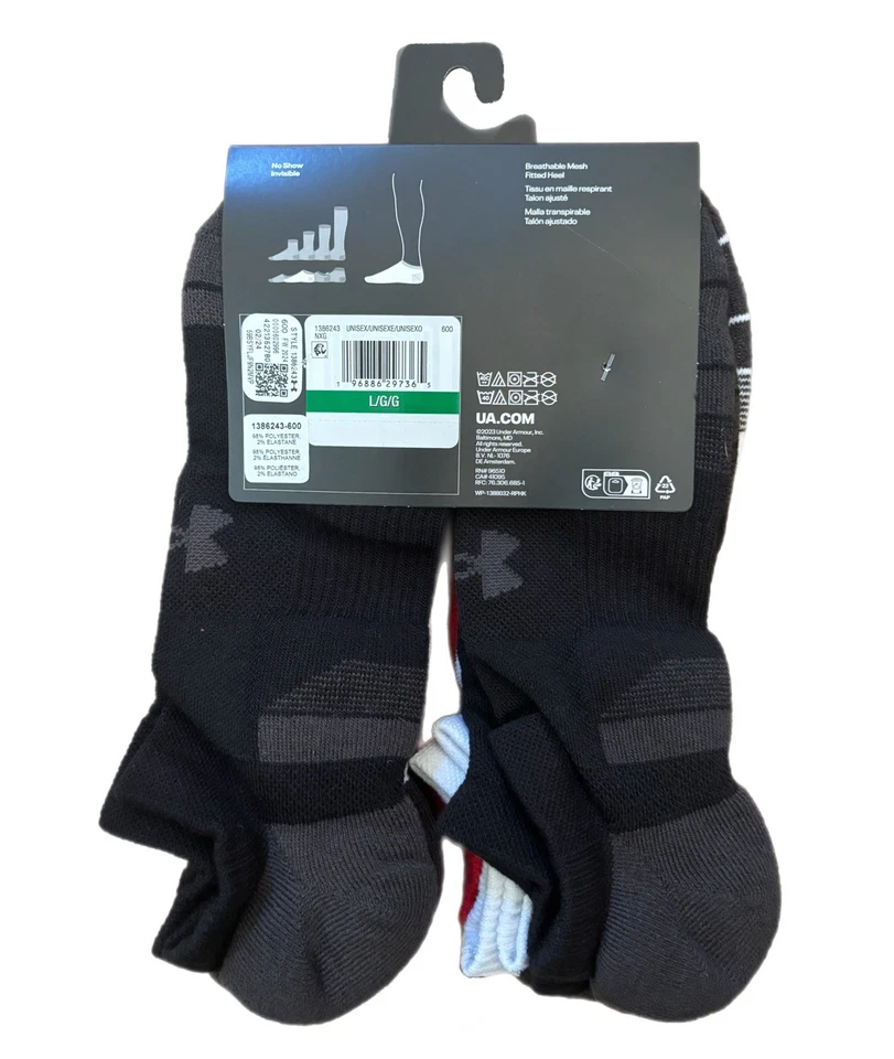 6 Pares Under armour Ua Performance Tech No Show Calcetines Rojo Ast Gris Oscuro - Imagen 3 de 3