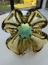 Sanyu Glassworks Amber ,Emerald  Vintage Japanese Art Glass Dish Rare Not Murano