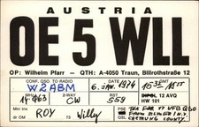 QSL radio card OE5WLL 1974 Traun Upper Austria Wilhelm Pfarr