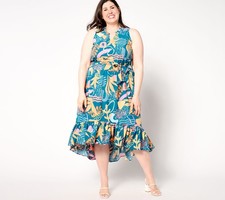 Susan Graver Women's Petite Dress PM Soleil Woven Blue A641801