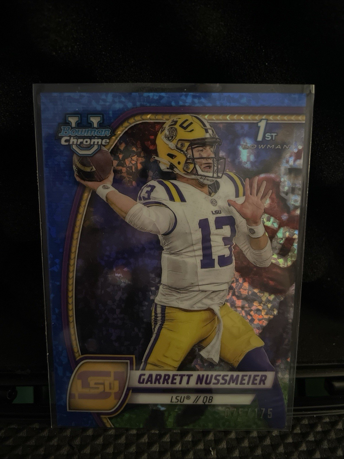 2024 Bowman University Chrome - Garrett Nussmeier #5 Blue Mini-Diamond /175