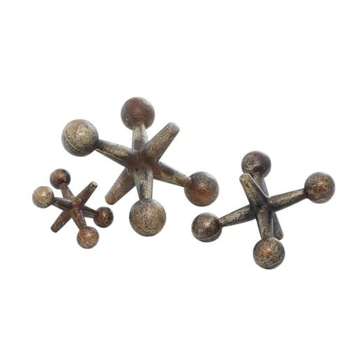 Weathered Metal Jack Sculpture Set of 3 Gold Statues for Home Decor