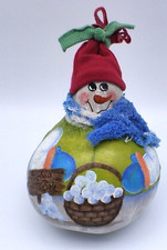 Vintage Hand Made Gourd Snowman 9  Tall Hand painted Scarf  Knit Hat