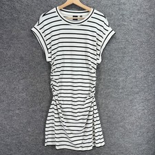 Gap Dress Women L Large White Striped Sheath Midi Cotton Short Sleeve Casual