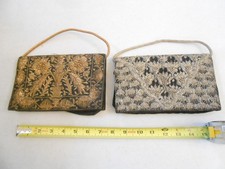 VINTAGE SET 2 GLASS CRYSTAL BEADED FABRIC PURSE BAG MADE IN INDIA HANDBAG AS IS