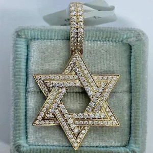 Authentic 2.40Ct Round Cut Real Moissanite Star Of David Pendant 14K Yellow Gold Plated