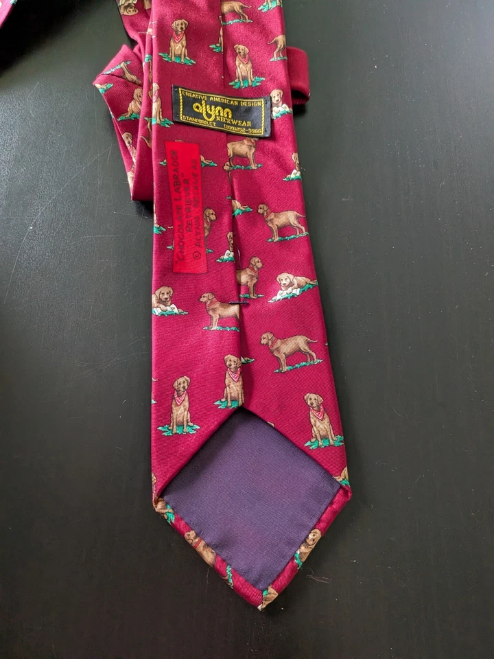 Vintage Alynn Neckwear Tie 58" Chocolate Labrador Dog All Over Silk USA Made - Image 3 of 4