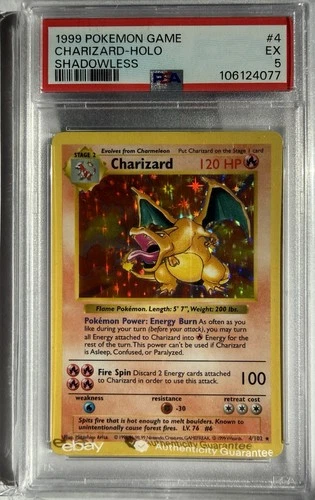 1999 POKEMON BASE SET SHADOWLESS #4 CHARIZARD-HOLO PSA 5