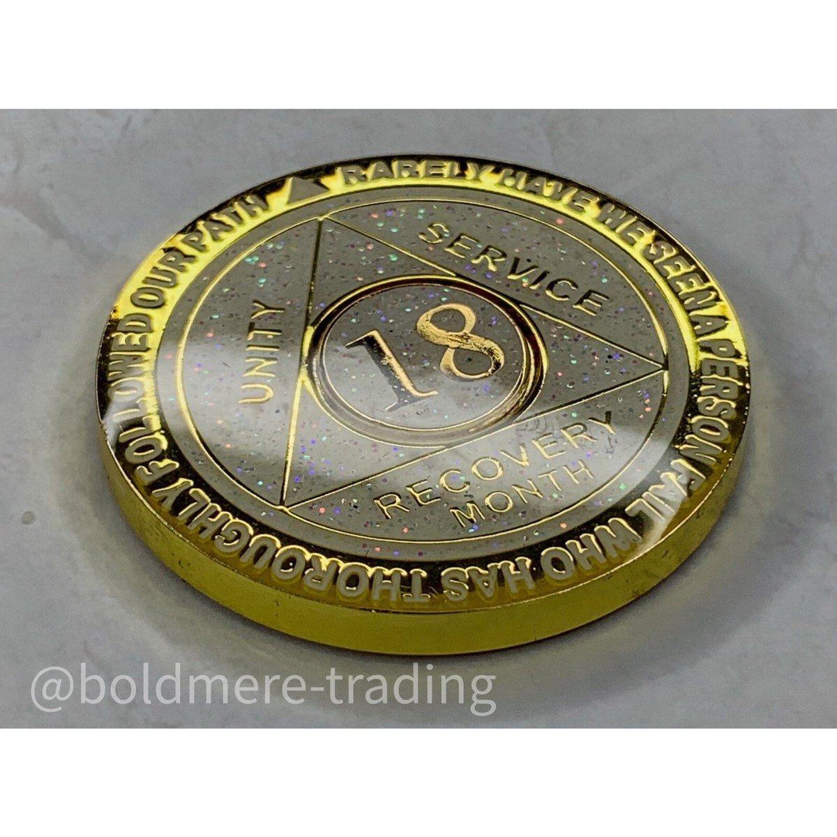 1 Year AA Medallion Elegant Glitter Blue Gold & Silver Plated Sobriety