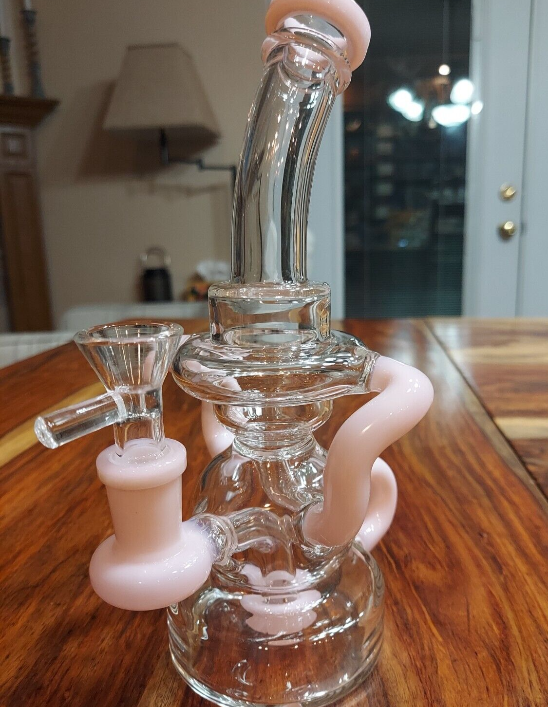 8" Pink Glass Recycler Waterpipe Bong Hookah Pipe 14mm Bowl