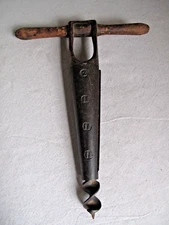 Antique Bung Auger Cast Iron 13" long wood handle 9 3/4" wide