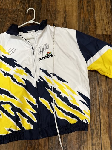 Vintage Hartwell SIGNIERT DAYTONA Sports AOP 90er Jacke Mantel Gr. L blau weiß gelb - Bild 11 von 15