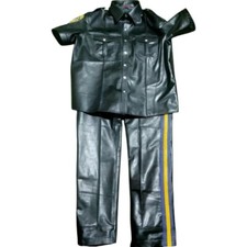 Men  s Real leather California Police Uniform Style Short Sleeve Shirt Breeches