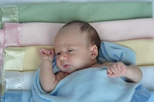 Thermal Waffle Weave Baby Blanket with Satin Nylon Trim blue