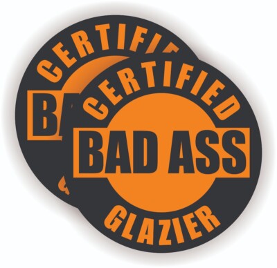 2 pcs - Bad Ass Glazier Hard Hat Stickers Bump Cap Decals Window Glass Laborer