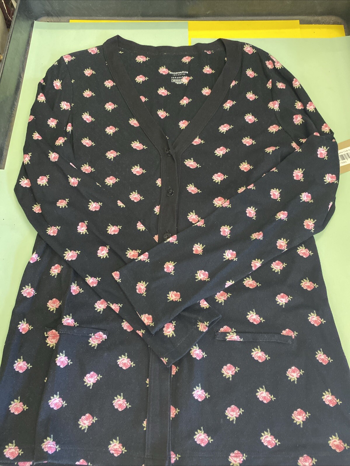 sweater Intimates Roses Medium Black FASHION SOFT CASUAL WARMTH charter club-image